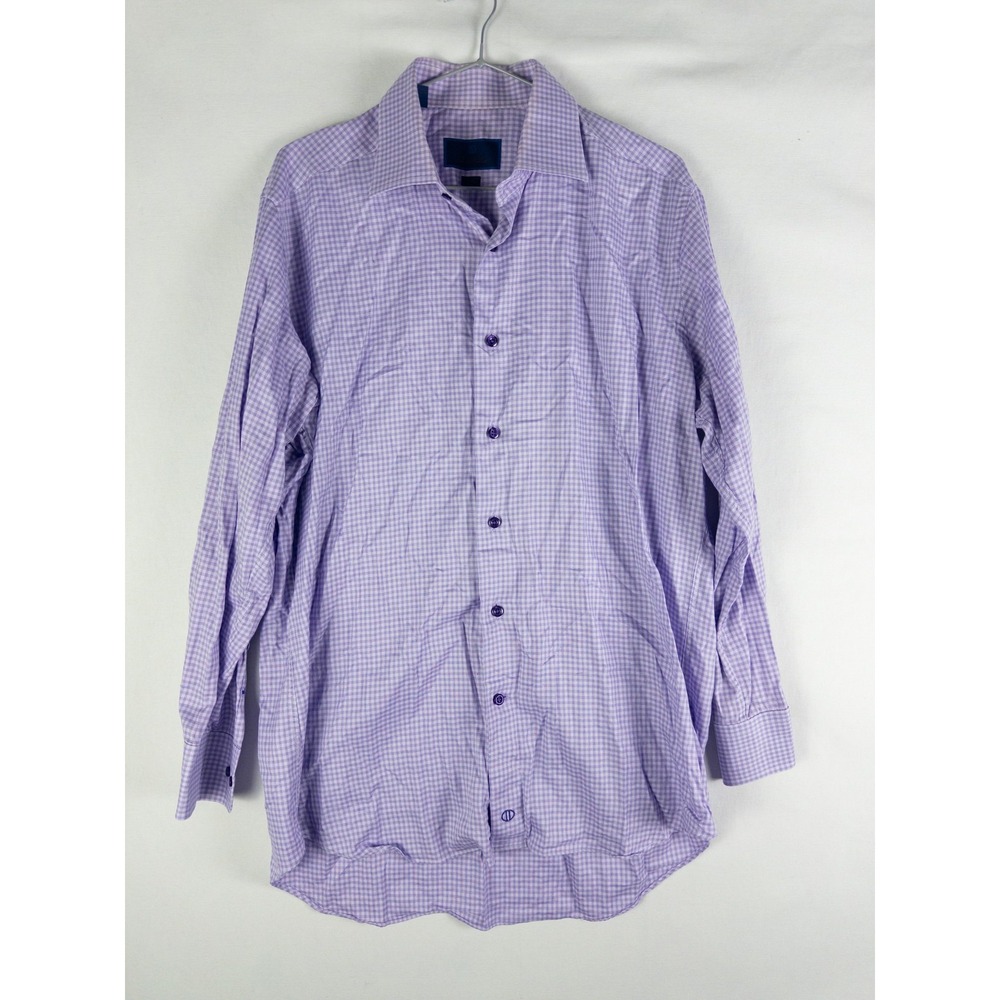 David Donahue Trim Fit Gingham Check Button Down Shirt Mens 16.5 32/33 Lavender